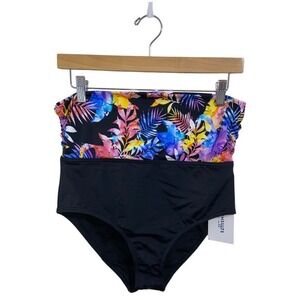 Swimsuits for All NWT High Waist Swim Bottom Tropical Floral Black Size 8